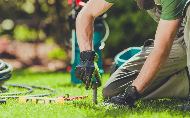 Grass Field Sprinklers Installation by Professional Caucasian Garden Systems Installator.